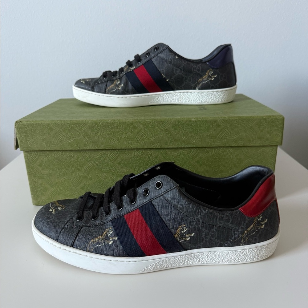 Gucci Ace Web GG Supreme Monogram Tiger Tennis Shoes Men’s Size US 9 / IT 8.5
